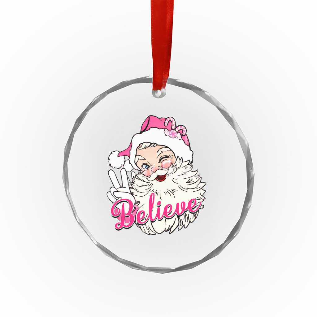 Believe Xmas Vintage Pink Santa Claus Crystal Glass Ornament TS09