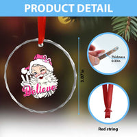 Believe Xmas Vintage Pink Santa Claus Crystal Glass Ornament TS09