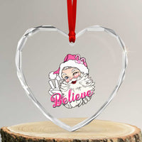 Believe Xmas Vintage Pink Santa Claus Heart Crystal Glass Ornament - Wonder Print Shop