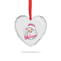Believe Xmas Vintage Pink Santa Claus Heart Crystal Glass Ornament - Wonder Print Shop