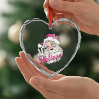 Believe Xmas Vintage Pink Santa Claus Heart Crystal Glass Ornament - Wonder Print Shop