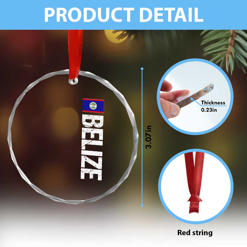 Belize Flag Crystal Glass Ornament Distressed Central American Pride Heritage Gift
