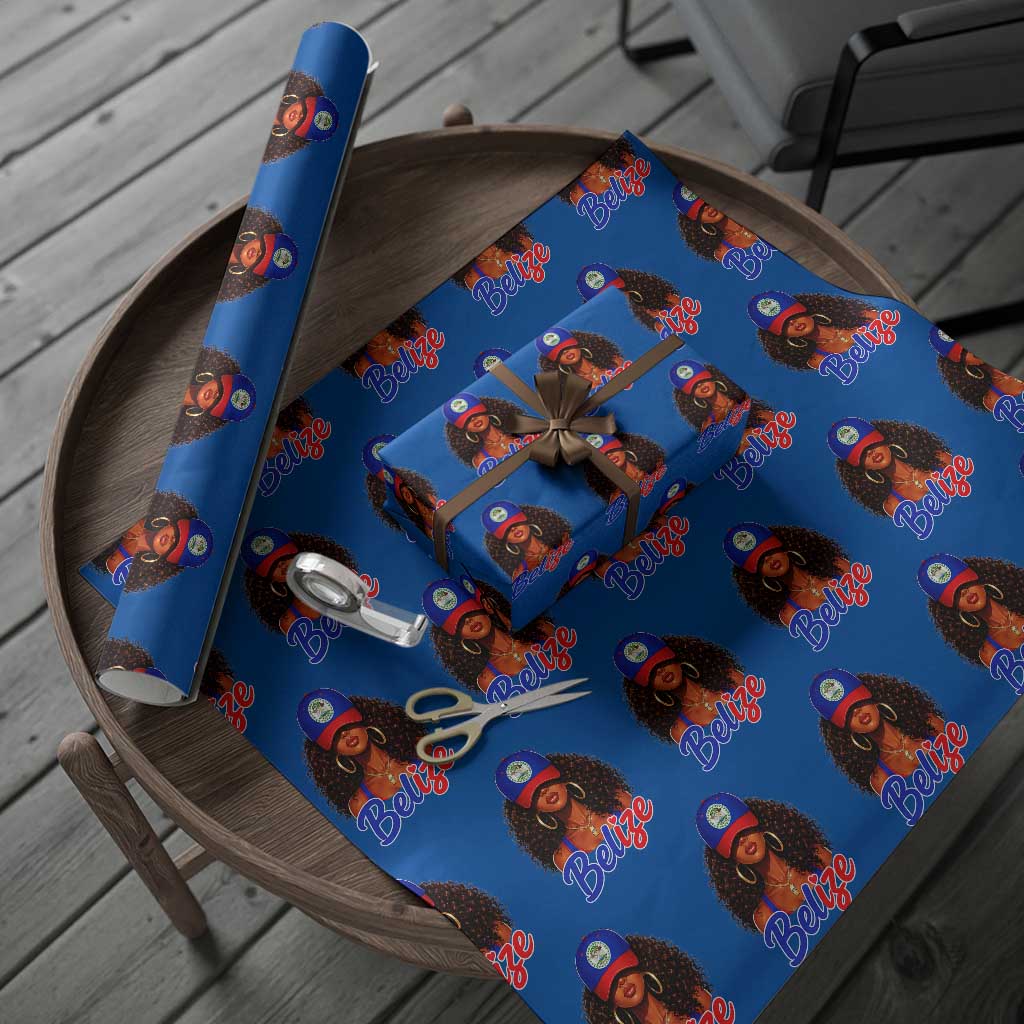 Belize Princess Wrapping Paper Roll Melanin Afro Girl Belize Flag Heritage Gift for Black Girls