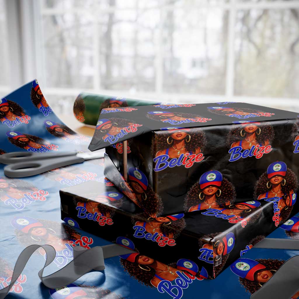 Belize Princess Wrapping Paper Roll Melanin Afro Girl Belize Flag Heritage Gift for Black Girls