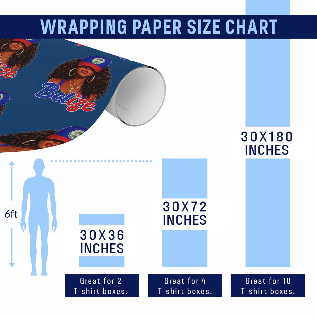 Belize Princess Wrapping Paper Roll Melanin Afro Girl Belize Flag Heritage Gift for Black Girls