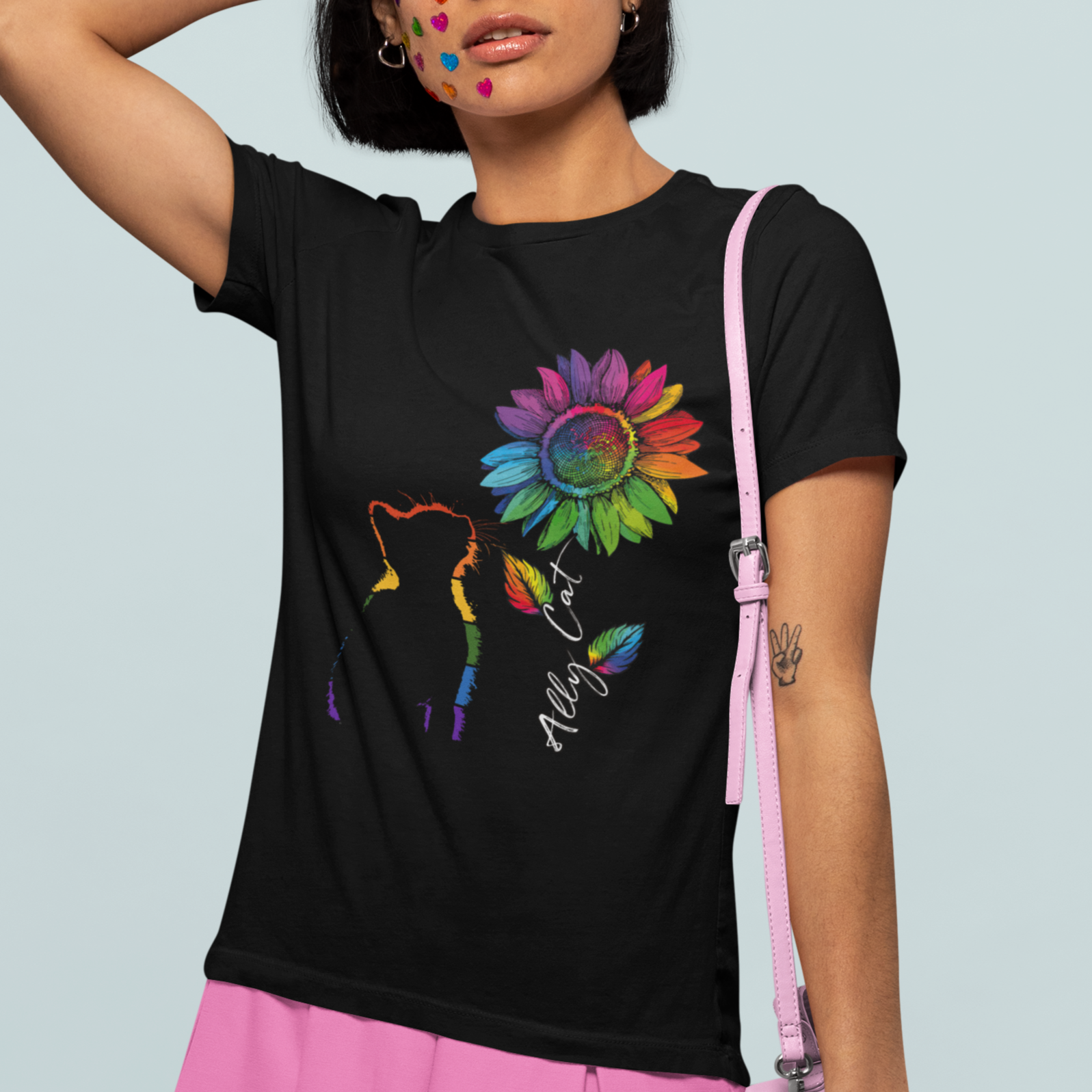 Gay Ally T Shirt LGBT Pride Ally Cat Gay Pride Rainbow Cat Sunshine Sunflower - Wonder Print Shop