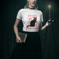 Funny Black Cat T Shirt It's Fine I'm Fine It's Not My Blood Halloween Joke - Wonder Print Shop