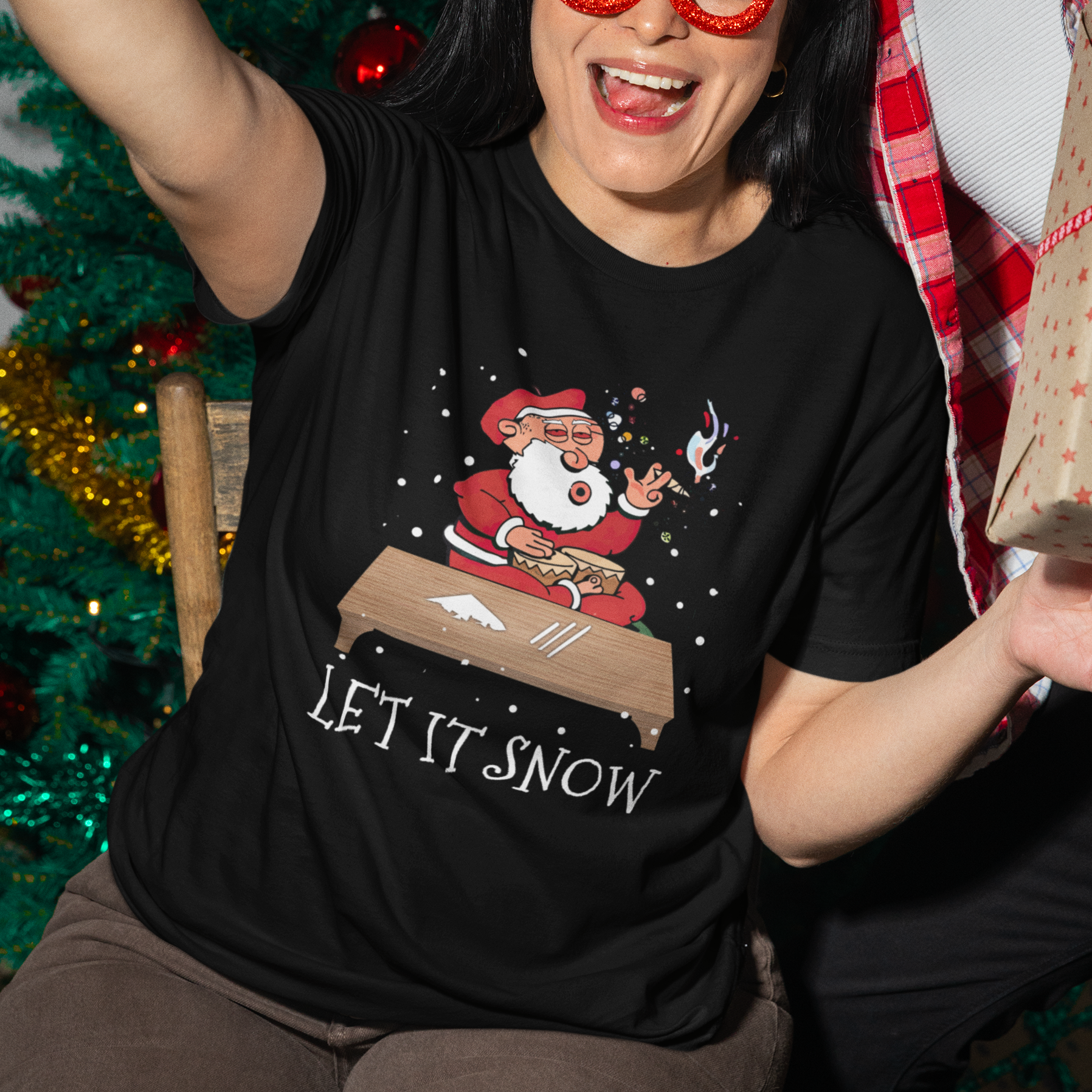 Christmas T Shirt Cocaine Let It Snow Ugly Santa Snorting - Wonder Print Shop