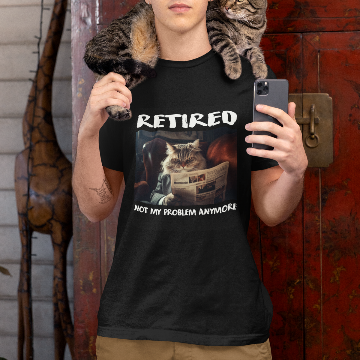 Retirement T Shirt Funny Cat Retired Not My Problem Anymore - Wonder Print Shop