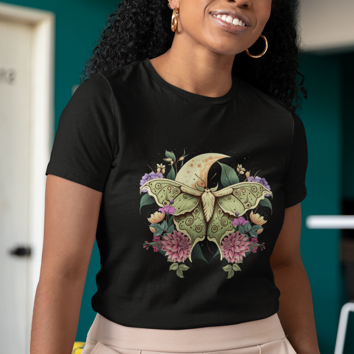 Boho Cottagecore Celestial Luna Moth Shirt Botanical Nature Inspired Floral Moth T-Shirt for Women, Spiritual Shirt, Moth Sprituality T Shirt For Women - Wonder Print Shop