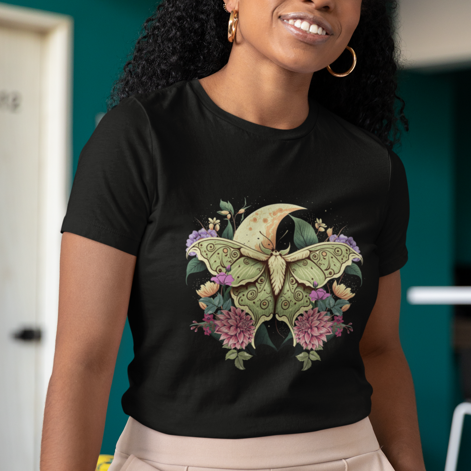 Boho Cottagecore Celestial Luna Moth Shirt Botanical Nature Inspired Floral Moth T-Shirt for Women, Spiritual Shirt, Moth Sprituality T Shirt For Women - Wonder Print Shop