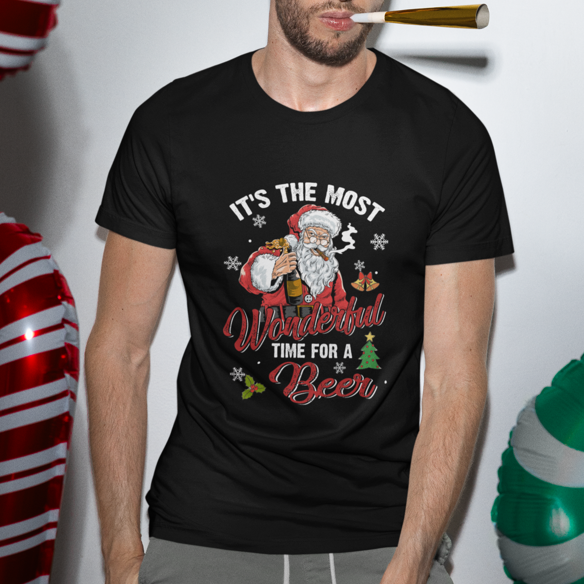 It's The Most Wonderful Time For A Beer Ugly Santa Drinking T Shirt - Wonder Print Shop