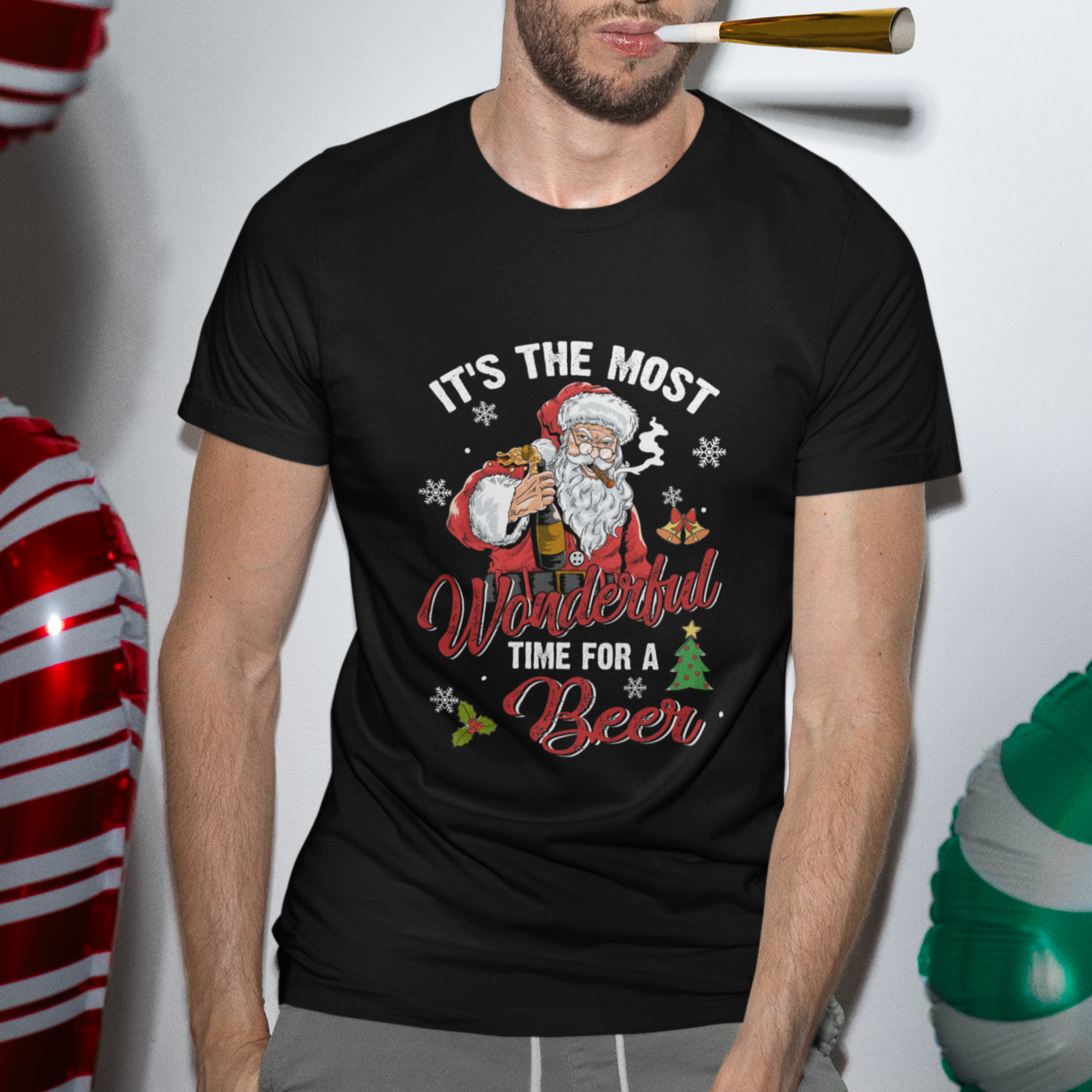 It's The Most Wonderful Time For A Beer Ugly Santa Drinking T Shirt - Wonder Print Shop