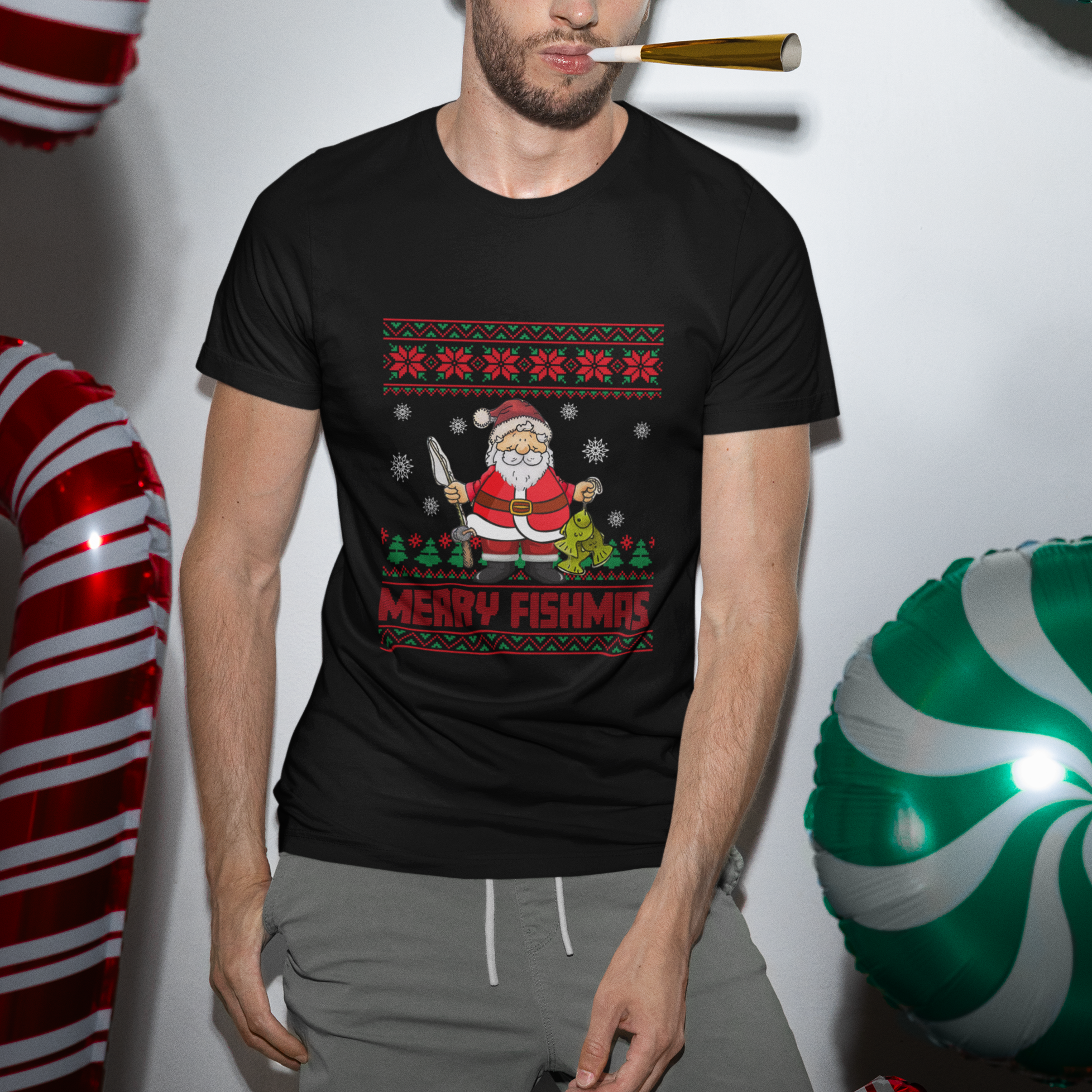 Merry Fishmas Santa Fishing Xmas Fish Fisherman T Shirt - Wonder Print Shop