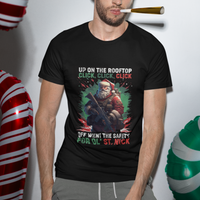 Christmas T Shirt Up On The Rooftop Click Click Click Santa Patriotic - Wonder Print Shop