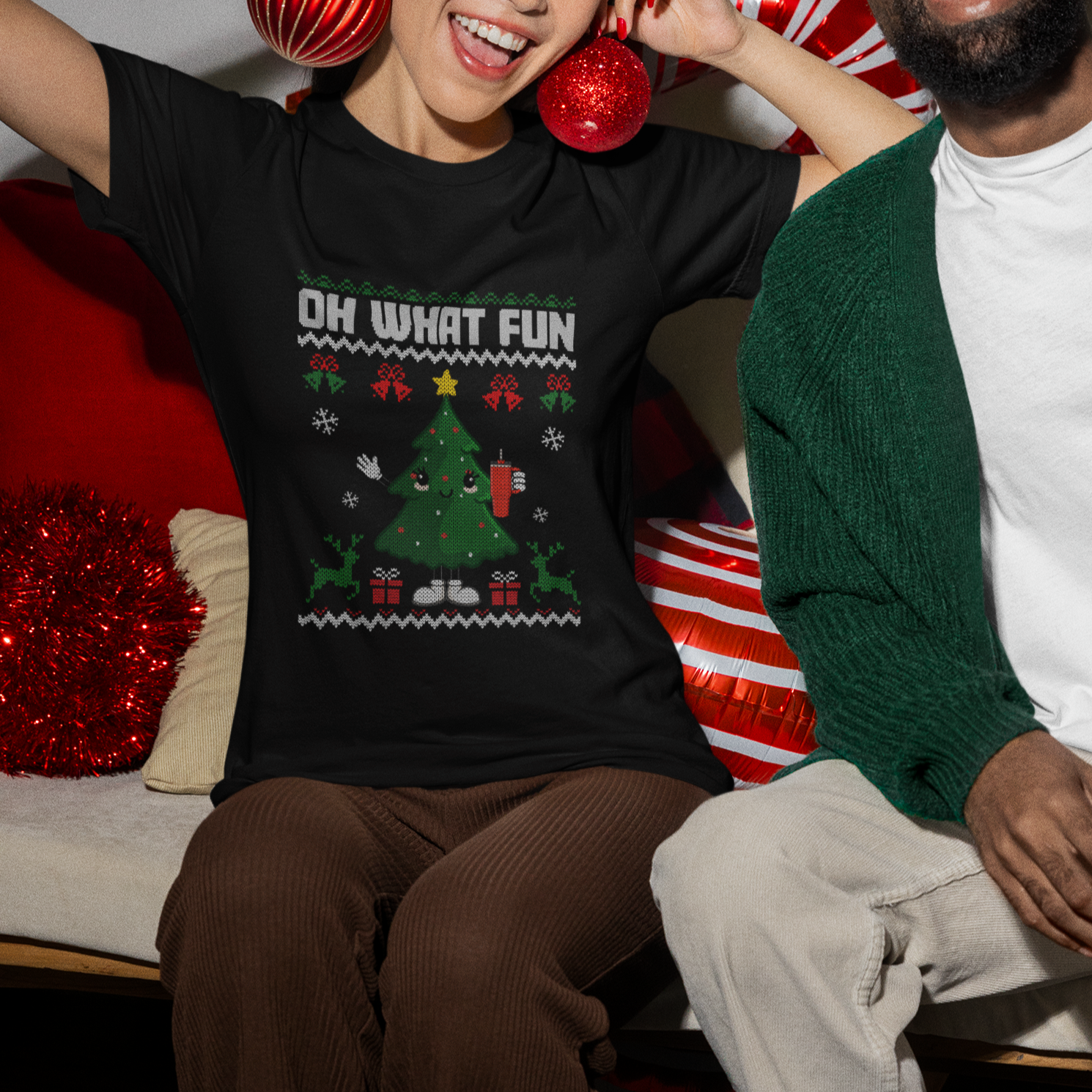 Ugly Christmas T Shirt Oh What Fun Boujee Christmas Tree Funny - Wonder Print Shop