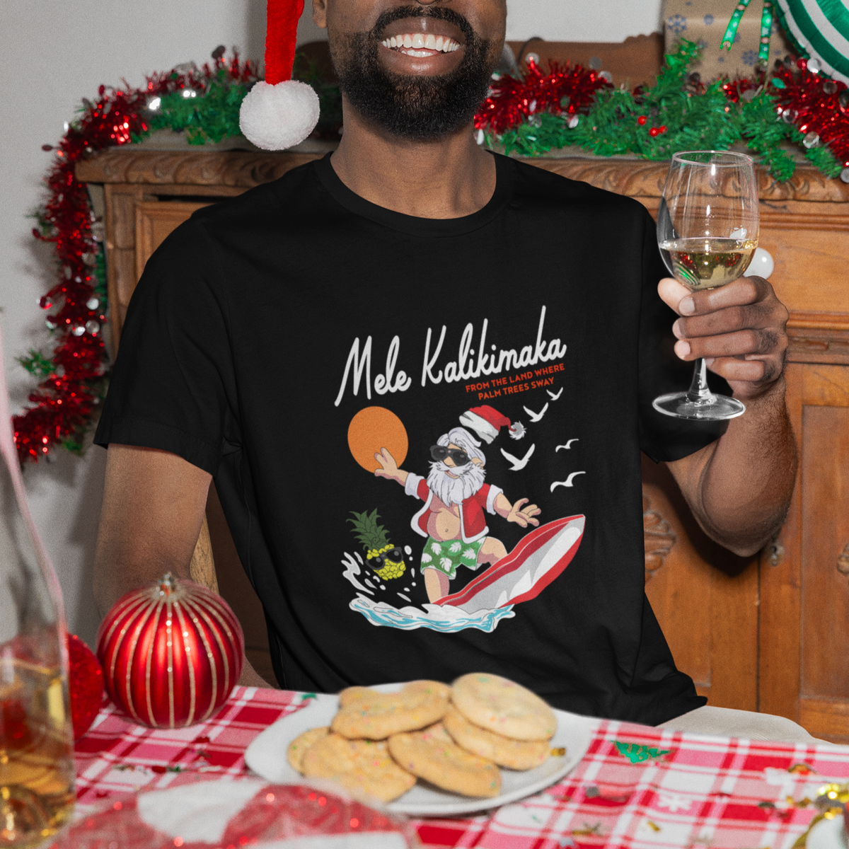 Mele Kalikimaka Surfing Santa Vintage Hawaiian Christmas T Shirt - Wonder Print Shop