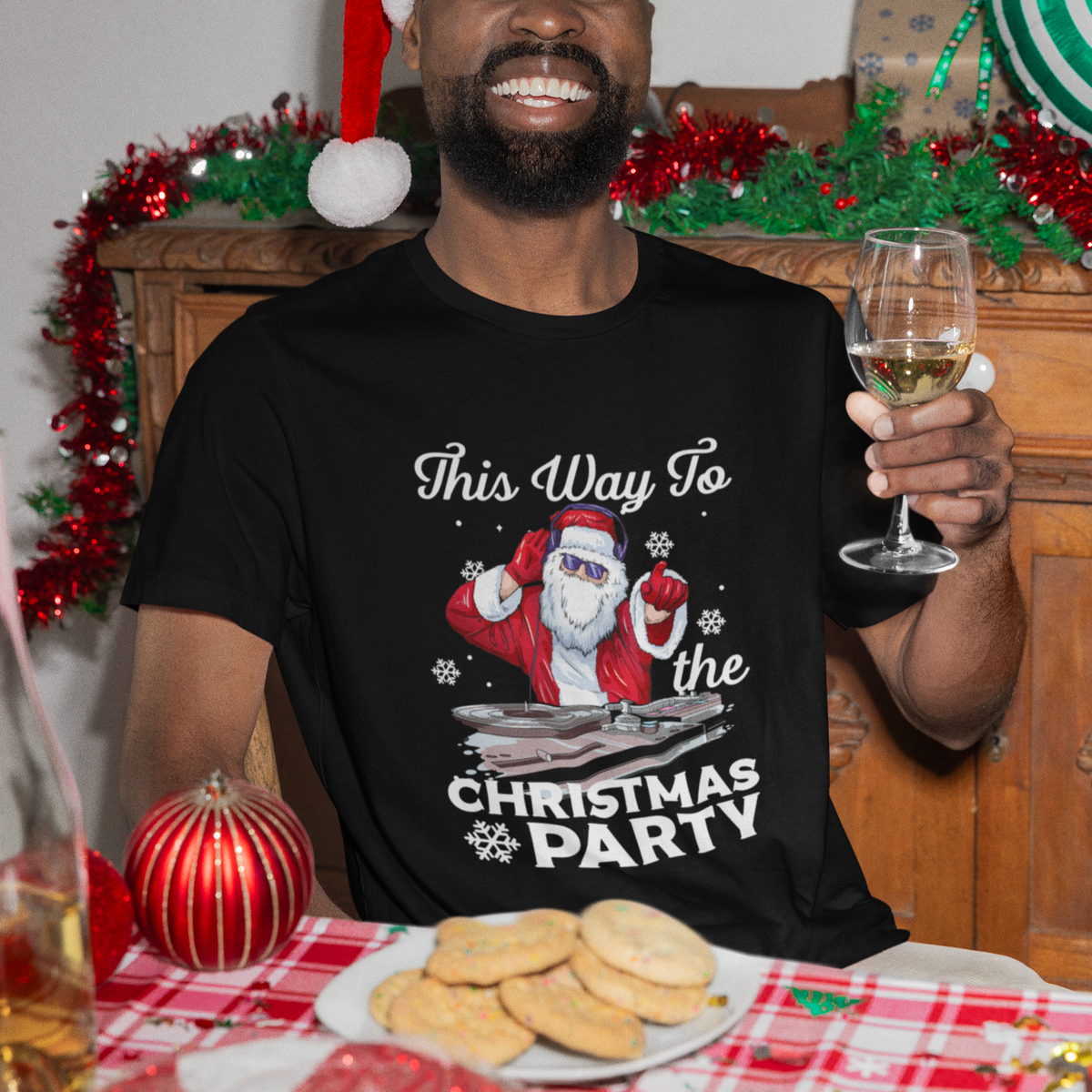 This Way to The Christmas Party Cool Santa DJ T Shirt - Wonder Print Shop