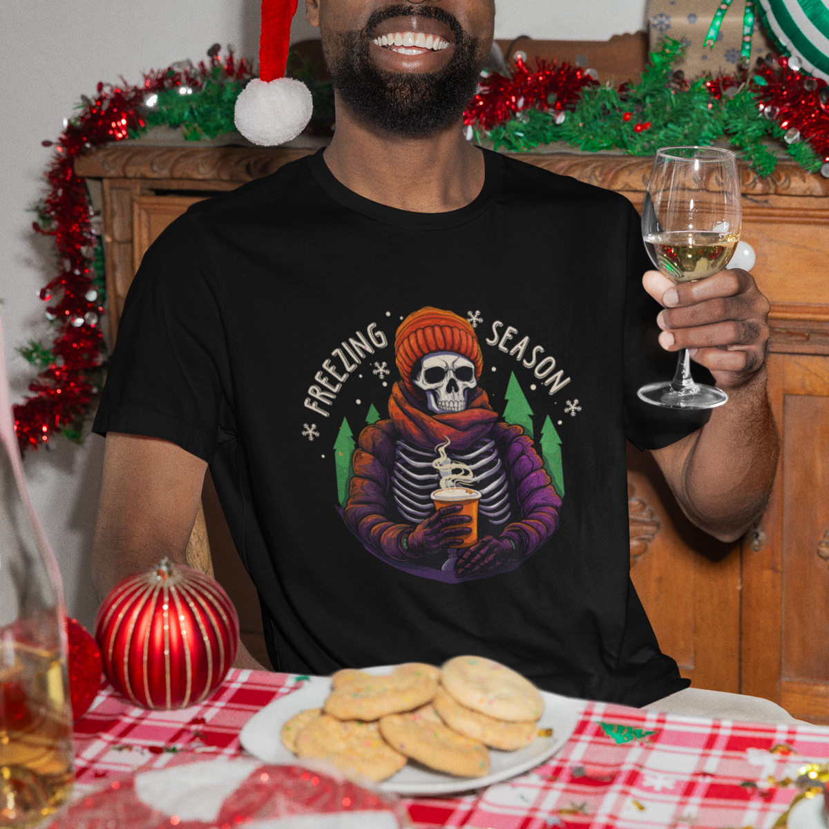 Freezing Season Christmas Skeleton Chillin' Hot Cocoa T Shirt - Wonder Print Shop
