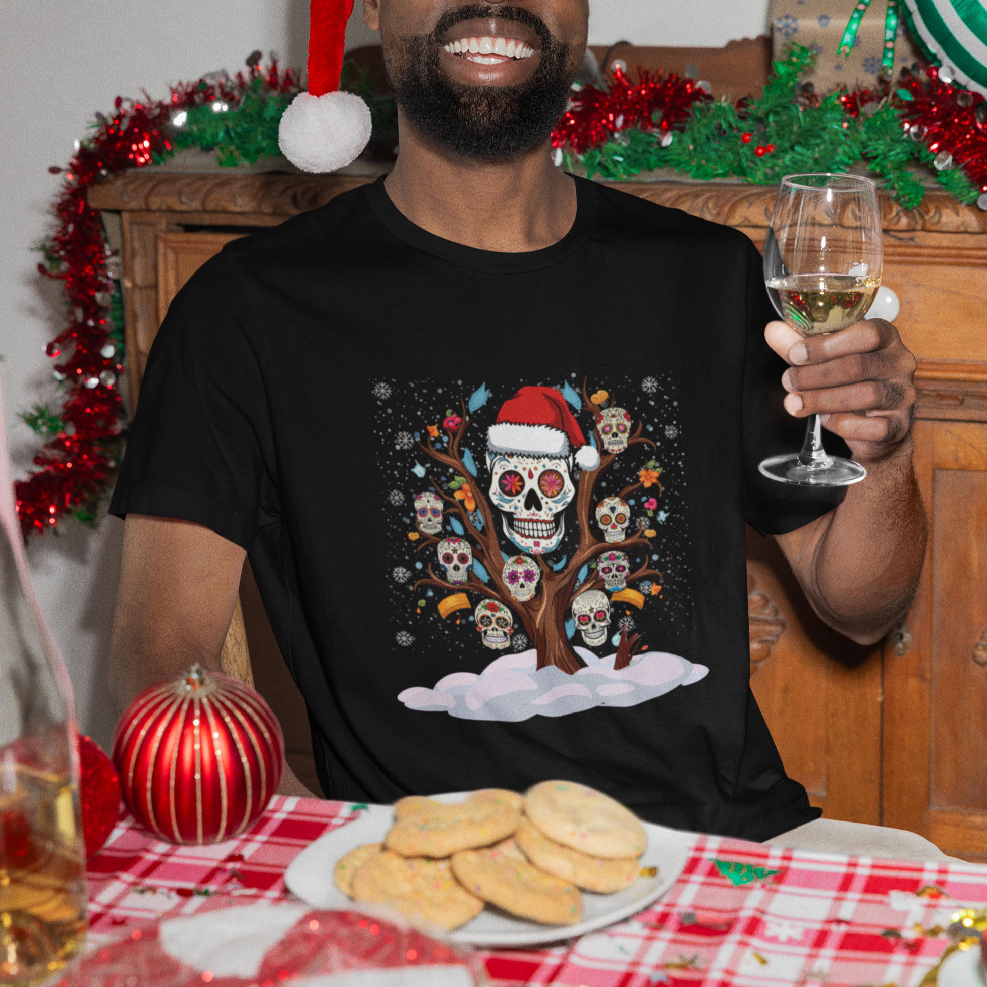Christmas T Shirt Sugar Skull On Tree Funny Xmas - Wonder Print Shop