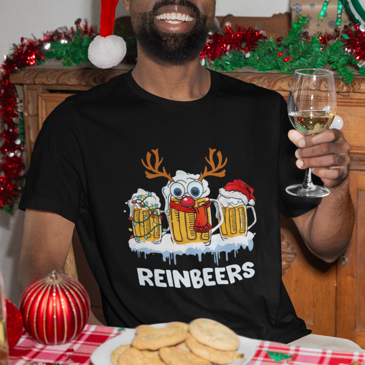 Reinbeers Christmas Reindeer Drinking Beer T Shirt - Wonder Print Shop