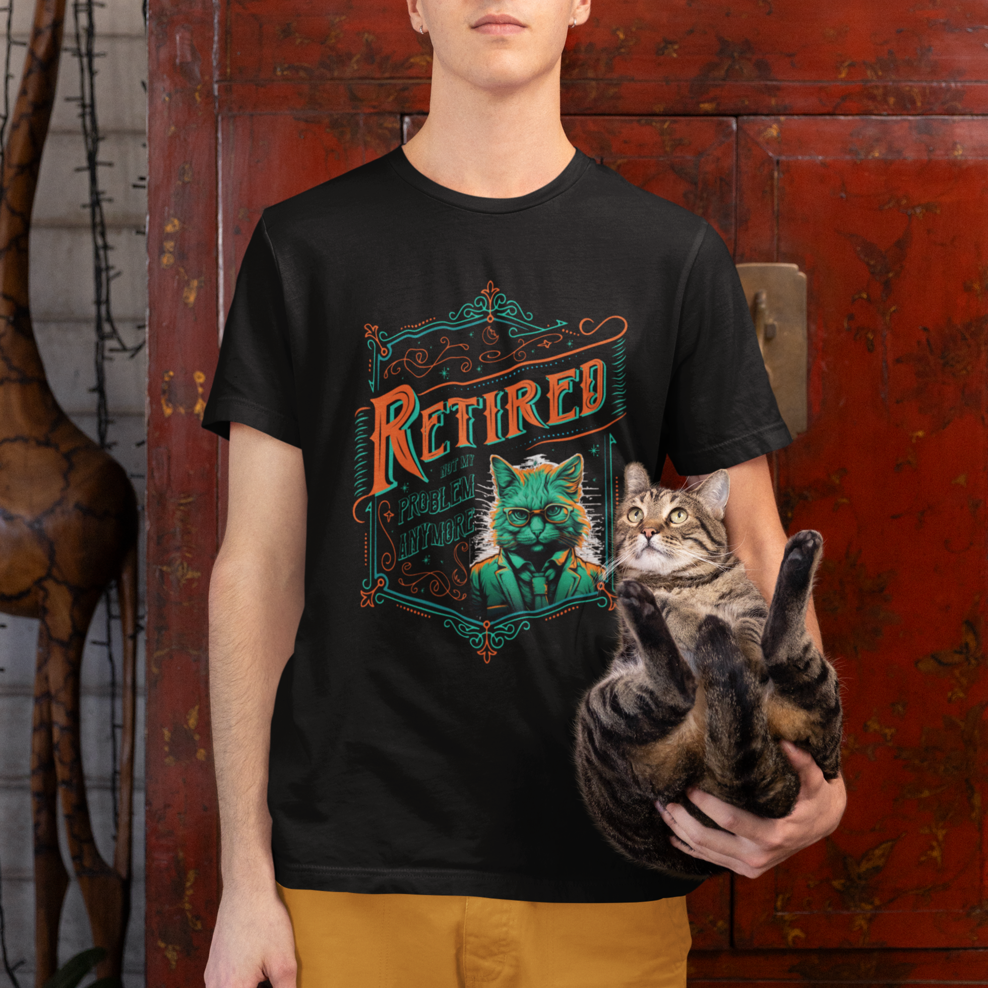Retirement T Shirt Cool Cat Retired Not My Problem Anymore - Wonder Print Shop