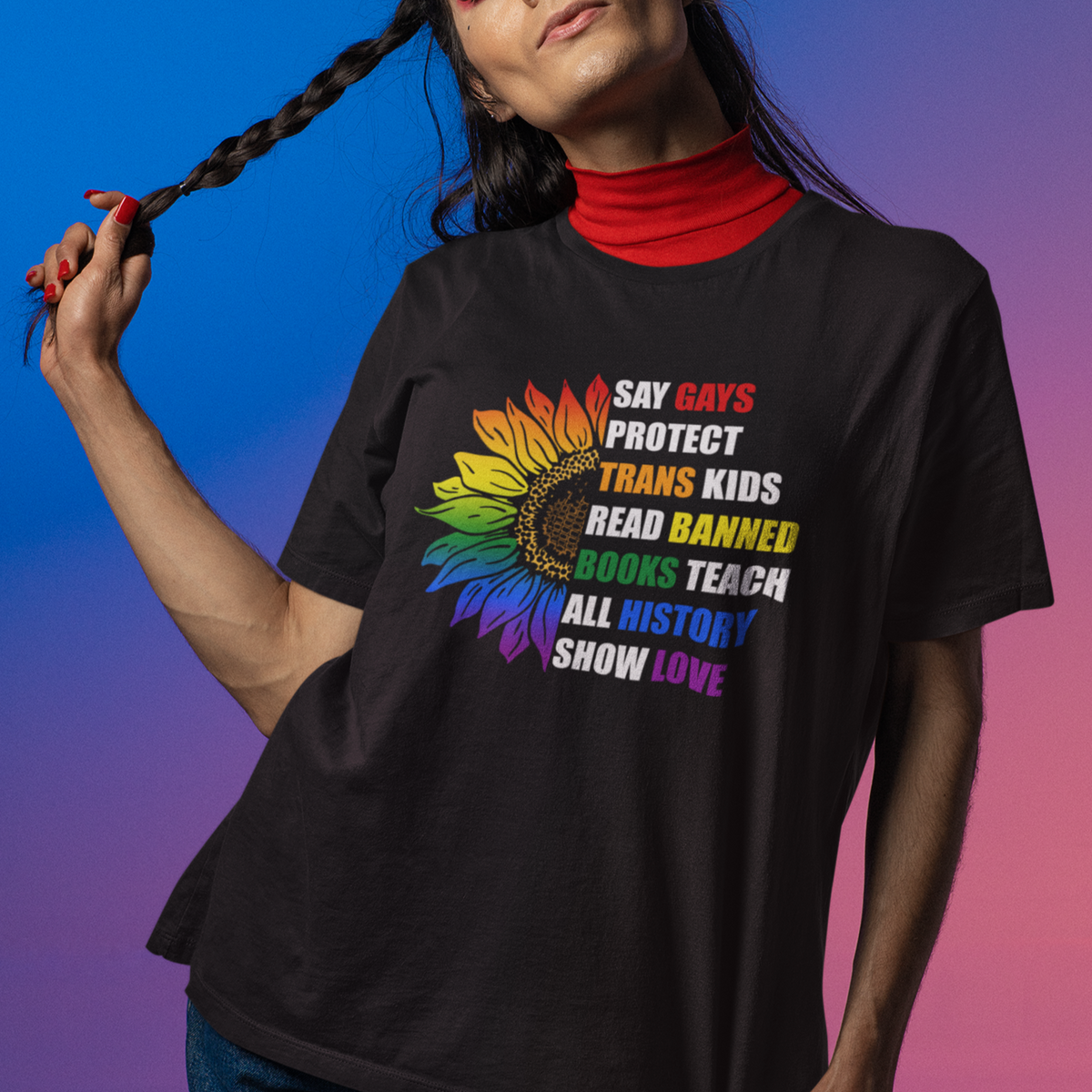 Retro Groovy T Shirt Say Gay Protect Trans Kids Read Banned Books Teach History - Wonder Print Shop