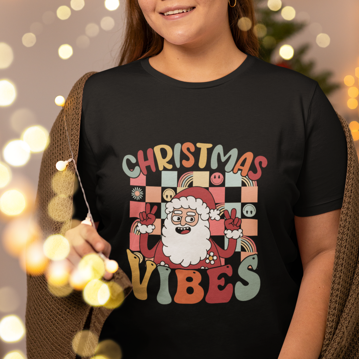 Vintage Groovy Santa Christmas Vibe Funny Retro T Shirt - Wonder Print Shop