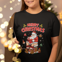 Christmas T Shirt For Women Funny Santa Pooping Down The Chimney - Wonder Print Shop