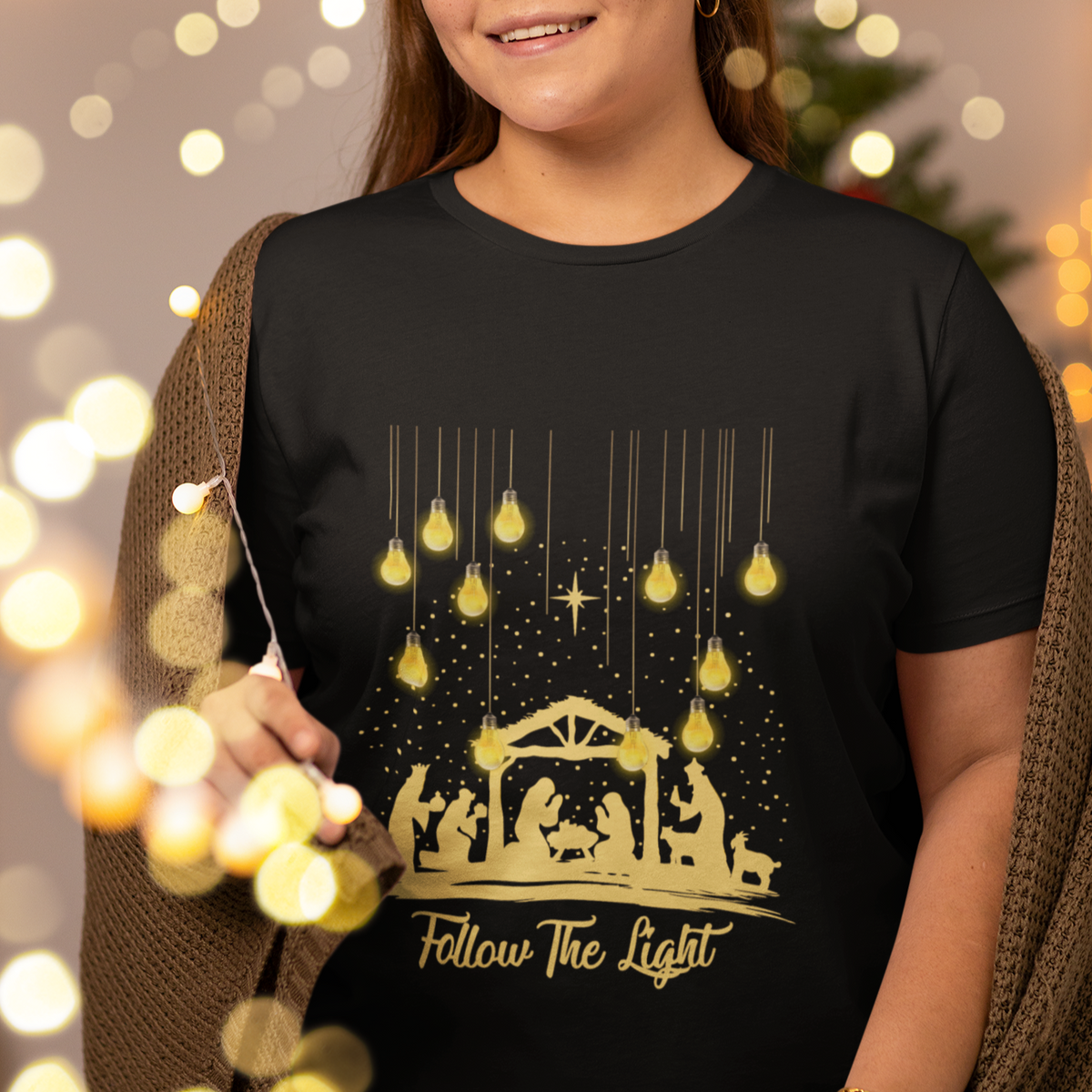 Follow the Light Christ Chrsitmas Light T Shirt - Wonder Print Shop