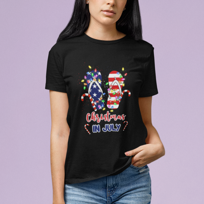 Christmas in July T Shirt Xmas in July Flip Flops Xmas Lights Beach Lovers Summer - Wonder Print Shop