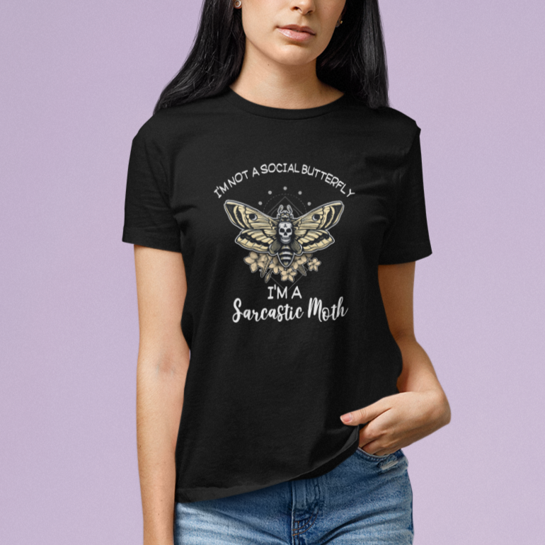 Moth T Shirt For Women Geometry Death's Head Moth I'm A Sarcastic Moth Not A Social Butterfly Noctural Midnight Moth Shirt for Women, Moth T-shirt, Spirituality Shirt - Wonder Print Shop