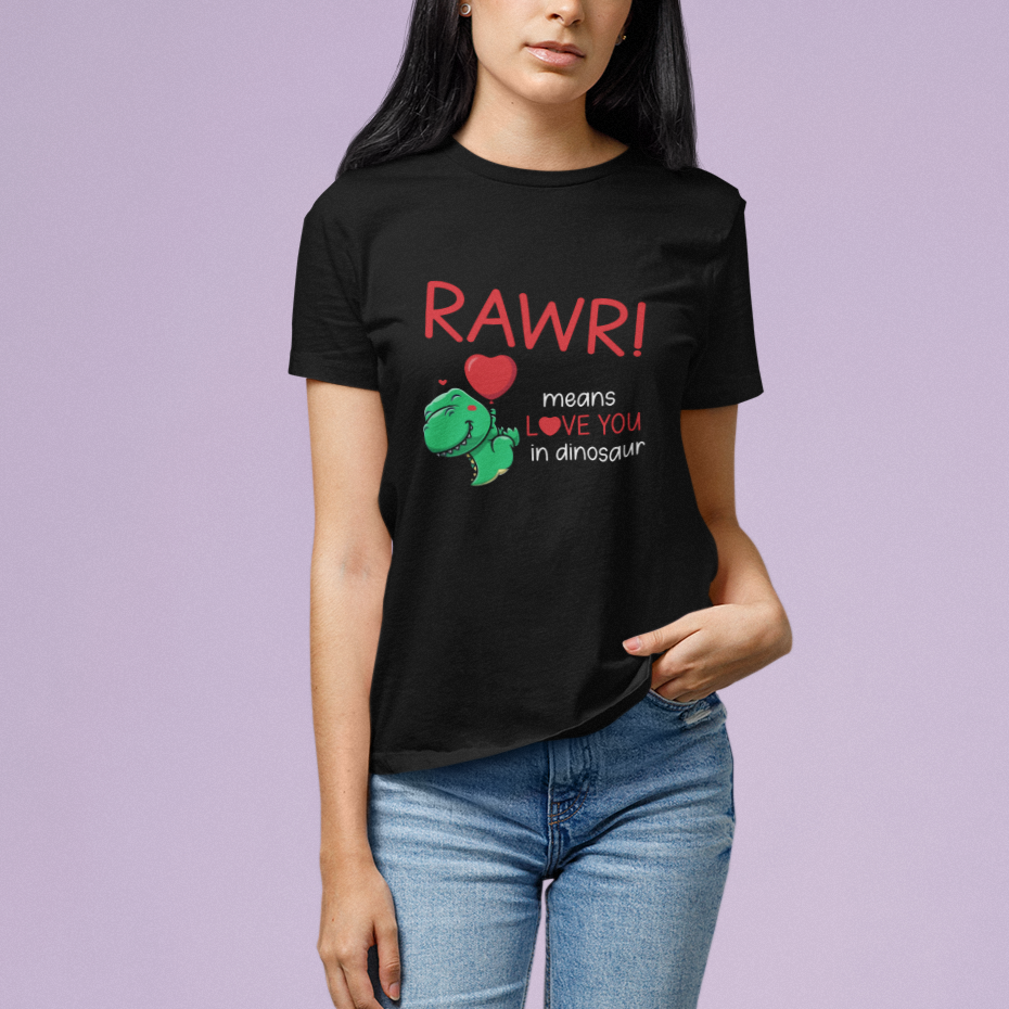 Valentine's Day T Shirt Rawr Means Love You in Dinosaur Cute Heart Ballon - Wonder Print Shop