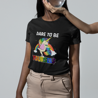 Gay Pride T Shirt Dare To Be Yourself Cute Unicorn Rainbow LGBT Gay Pride - Wonder Print Shop