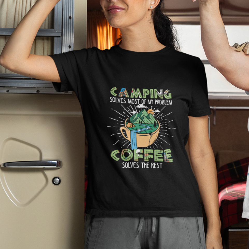 Camping T Shirt Camping Solves Problems Coffee Solves Rest Funny Camper - Wonder Print Shop