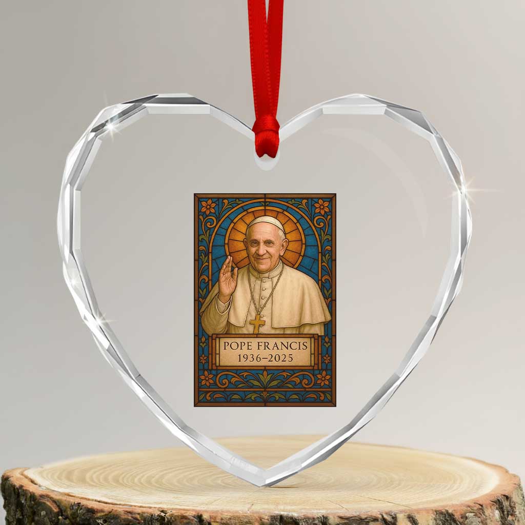 Beloved Pope Francis Heart Crystal Glass Ornament 1936-2025 Memorial - Wonder Print Shop