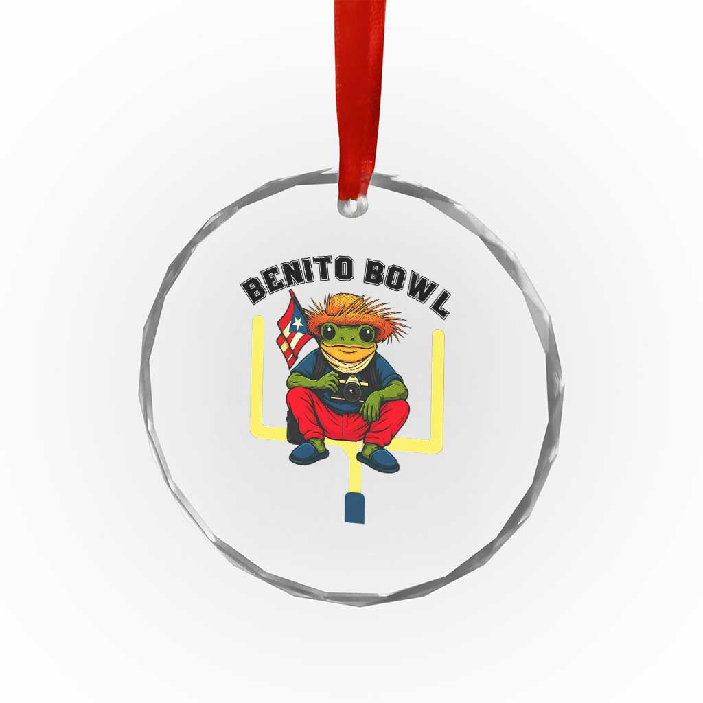 Benito Bowl Coquí Frog Football Crystal Glass Ornament Funny Puerto Rico Flag Game Day Music Fans