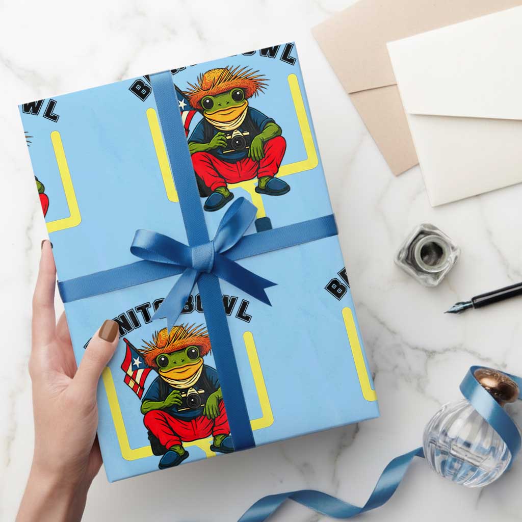 Benito Bowl Coquí Frog Football Wrapping Paper Roll Funny Puerto Rico Flag Game Day Music Fans