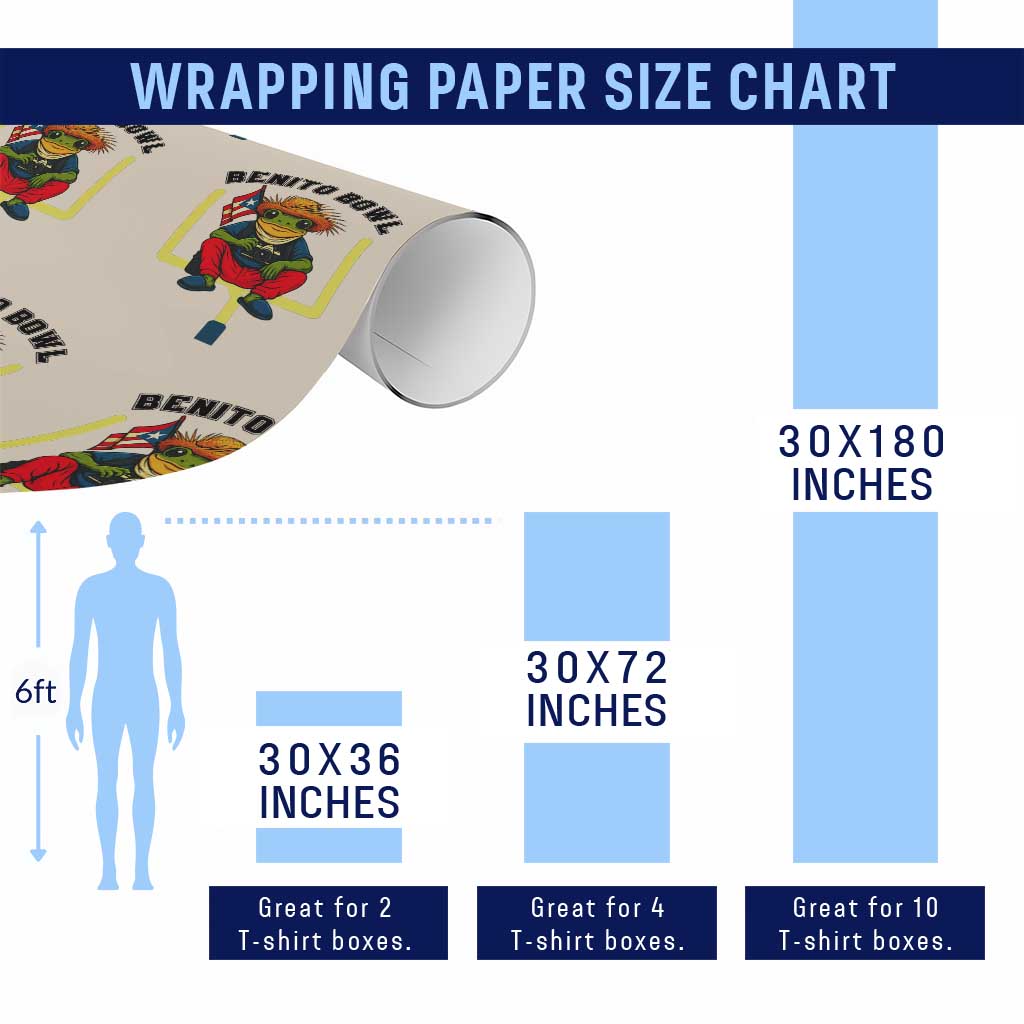 Benito Bowl Coquí Frog Football Wrapping Paper Roll Funny Puerto Rico Flag Game Day Music Fans