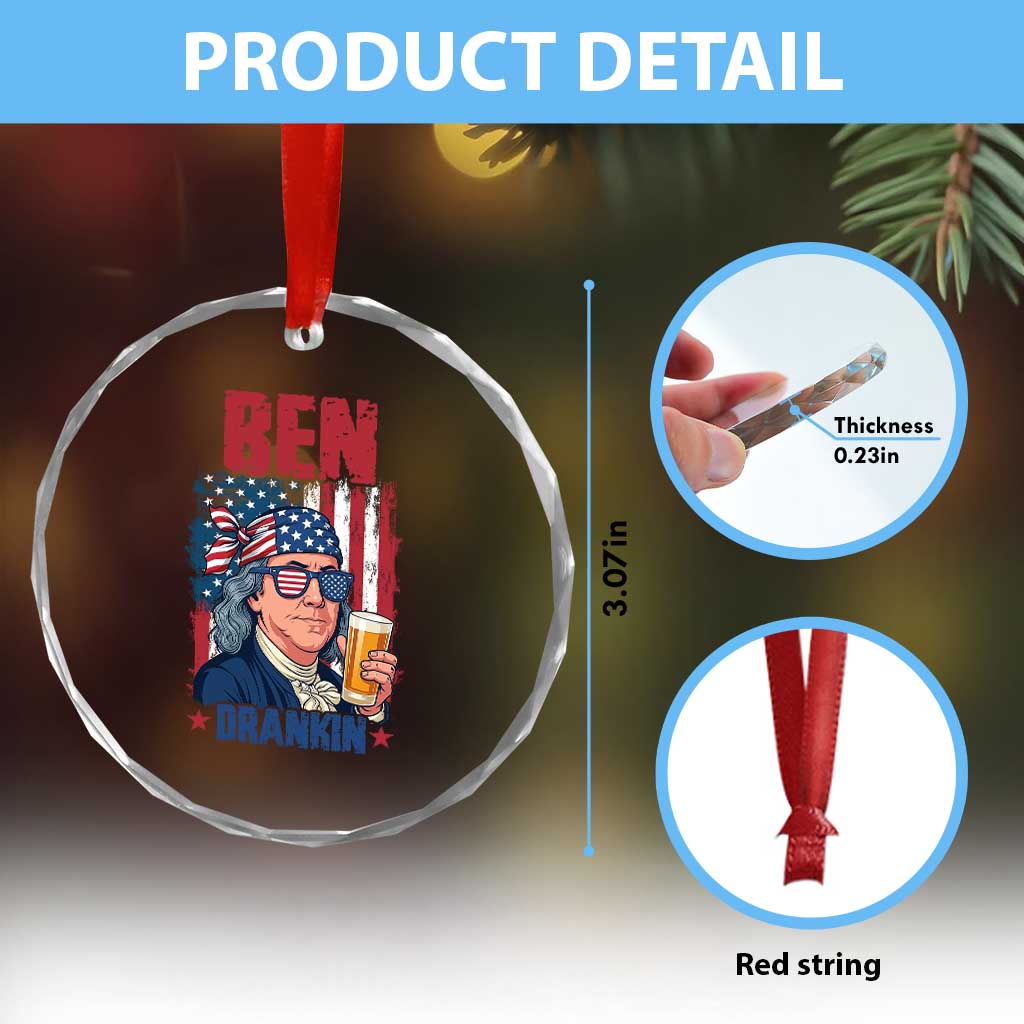Benjamin Franklin Crystal Glass Ornament Funny Ben Drankin American History