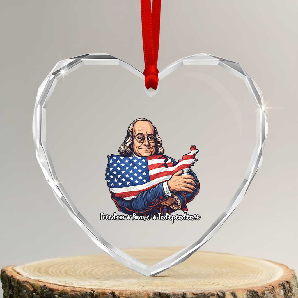 Benjamin Franklin Heart Crystal Glass Ornament Freedom Liberty Independence American History