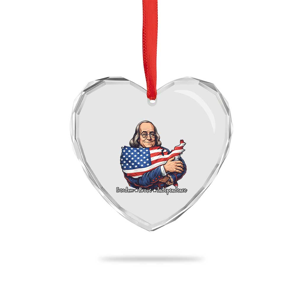 Benjamin Franklin Heart Crystal Glass Ornament Freedom Liberty Independence American History