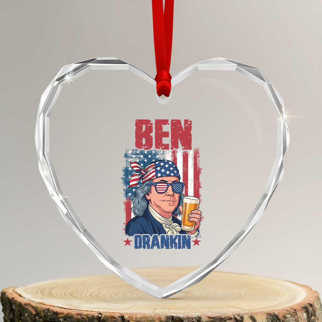 Benjamin Franklin Heart Crystal Glass Ornament Funny Ben Drankin American History