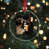 Bernedoodle Dog Drinking Iced Coffee Crystal Glass Ornament Funny Coffee Lover Gift for Dog Moms Dads