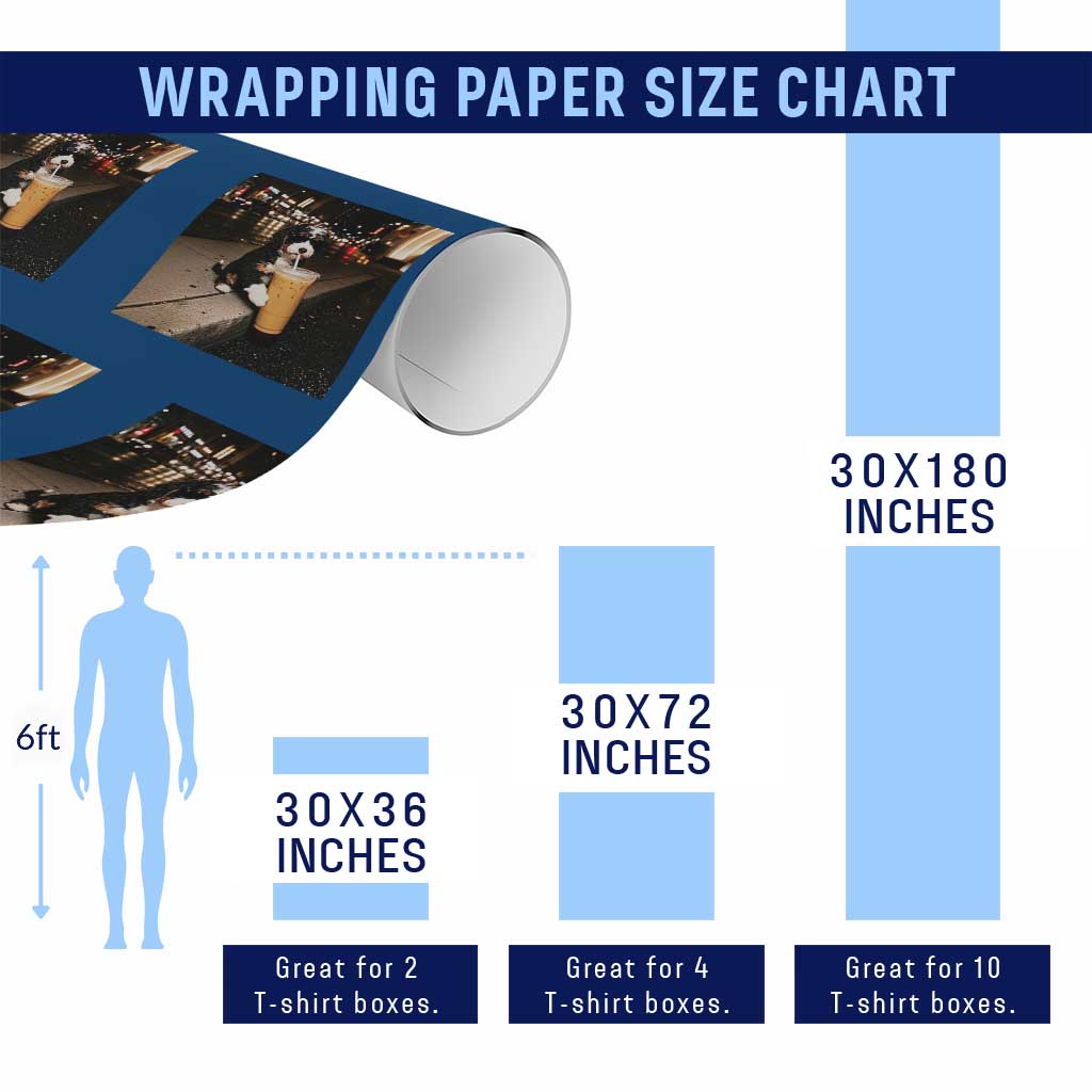 Bernedoodle Dog Drinking Iced Coffee Wrapping Paper Roll Funny Coffee Lover Gift for Dog Moms Dads