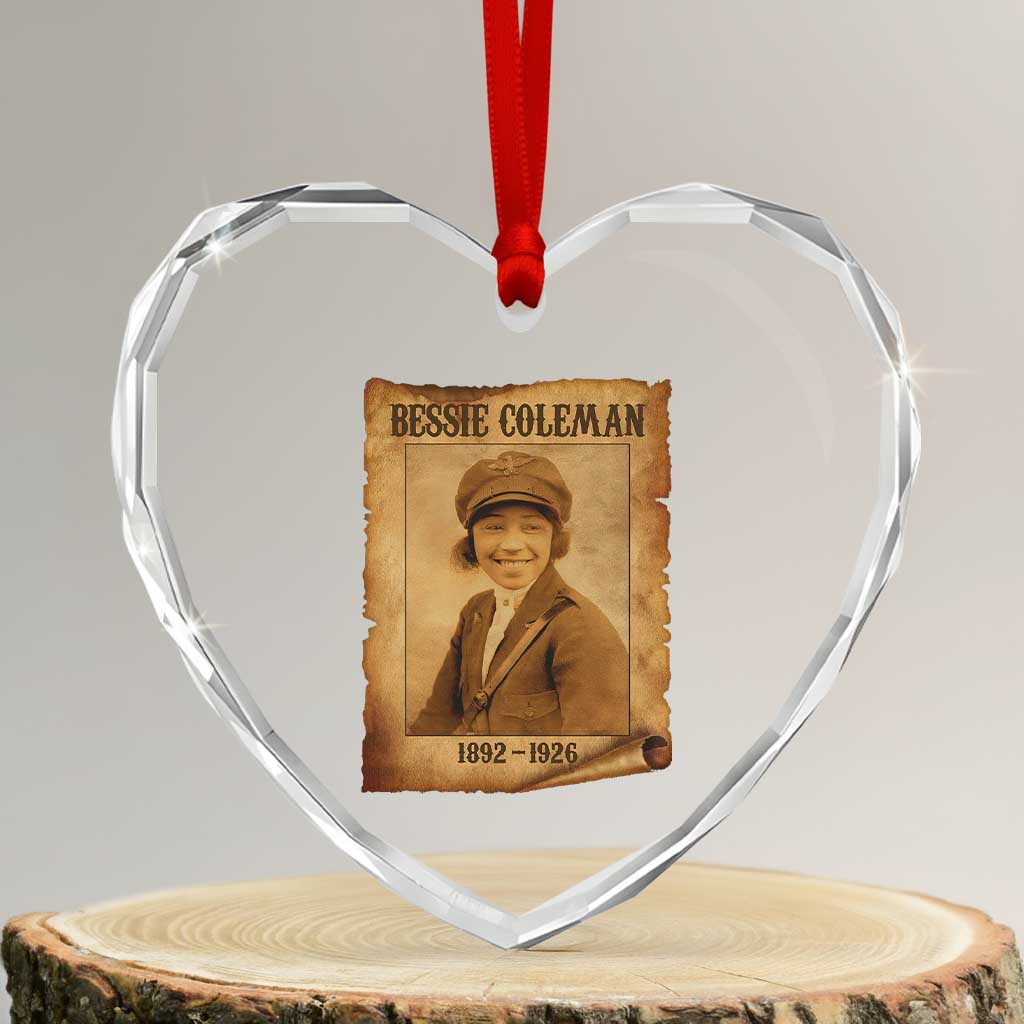 Bessie Coleman First African American Female Pilot Heart Crystal Glass Ornament Black History - Wonder Print Shop