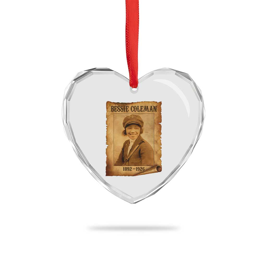 Bessie Coleman First African American Female Pilot Heart Crystal Glass Ornament Black History - Wonder Print Shop
