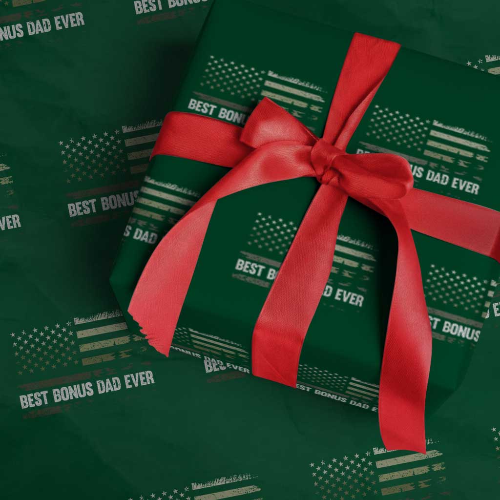 Best Bonus Dad Ever Wrapping Paper Roll Stepdad American Flag Trees Outdoor Wildlife Nature Vintage Forest