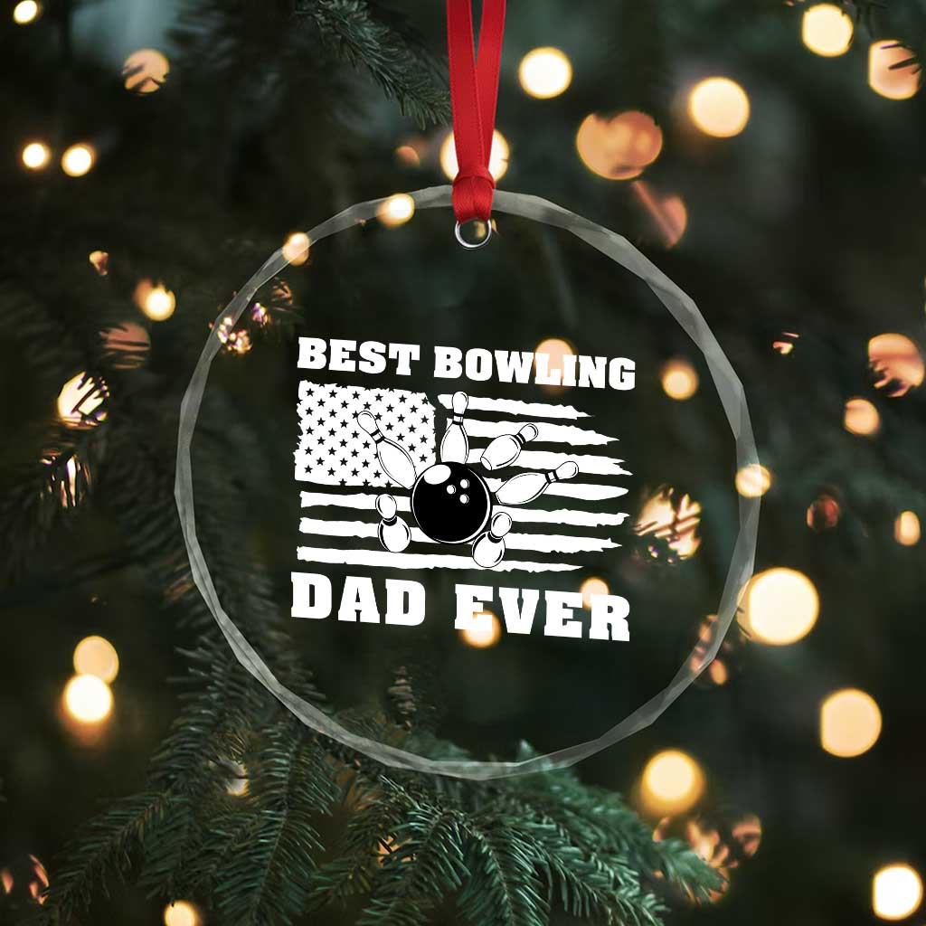 Best Bowling Dad Ever Crystal Glass Ornament American Flag Patriotic Bowler Gift - Wonder Print Shop