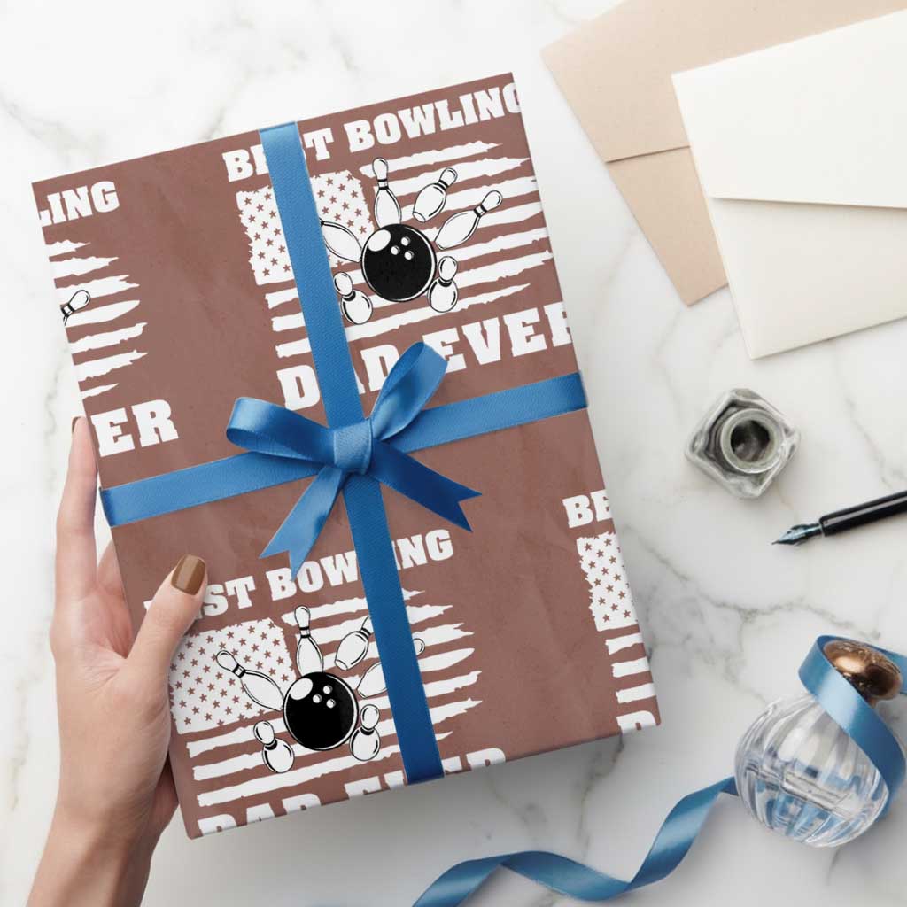 Best Bowling Dad Ever Wrapping Paper Roll American Flag Patriotic Bowler Gift - Wonder Print Shop